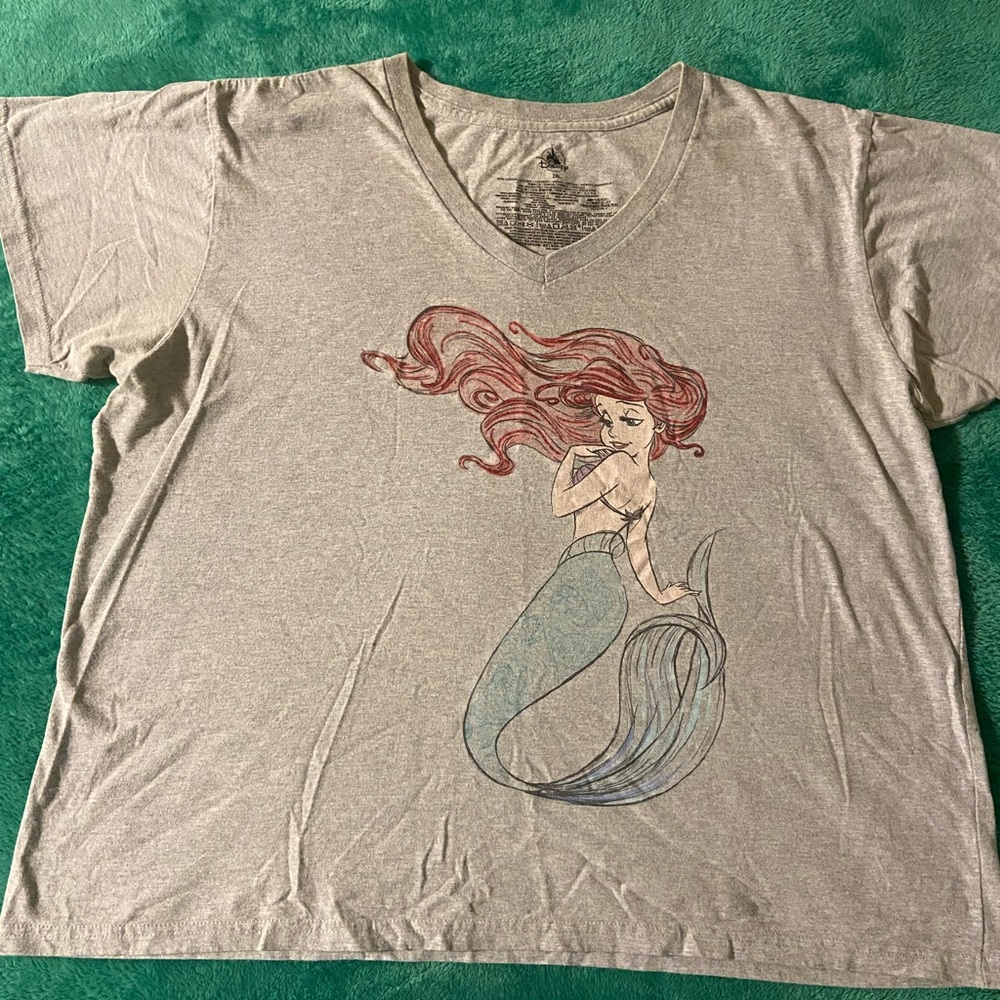 Gray V-Neck T-Shirt with Mermaid Design